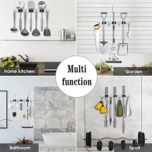AceMining Broom Holder Wall Mount, 3 Racks 4 Hooks Heavy Duty Mop Organizer - color: 3 Racks & 4 Hooks (Silver) - 1 Pack