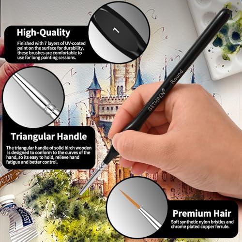 GETHPEN Miniature Paint Brushes, Micro Detail Paint Brush Set, 15pcs | Miniature Micro Paint Brush Set with Triangular Handles, for Acrylic, Watercolor, Oil, Models, Figurine & Paint by Number - size: 15 Sizes
