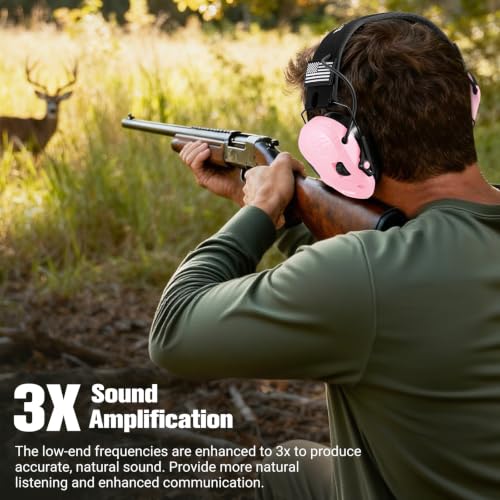 Electronic Shooting Ear Protection w/Gel Pads, 23dB NRR Active Noise Reduction & 3X Amplification Headset for Shooters - color: Pale Pink