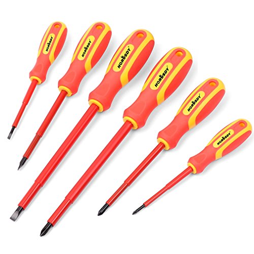 HORUSDY 6-Piece 1000V Insulated Precision Screwdriver Set, Magnetic Tip CR-V Electrician Tools with Cushion Grip TPR Handle for Electrical Applications - style: 6-Piece 1000v Insulated Screwdriver Set