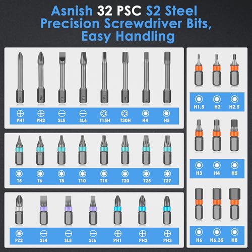Asnish 34 in 1 Magnetic Screwdriver Set with Ratcheting Multi Bit - color: Black-gray, size: 34 In 1