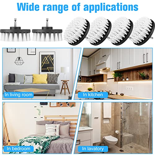 Drill Brush Attachment Power Scrubber Cleaning Kit Multi Purpose Drill Brush Set Drill Scrubber Brush Kit Cleaning Brushes for Drill Bathroom Surfaces Tub Grout Shower Kitchen (White, 6 Pcs)