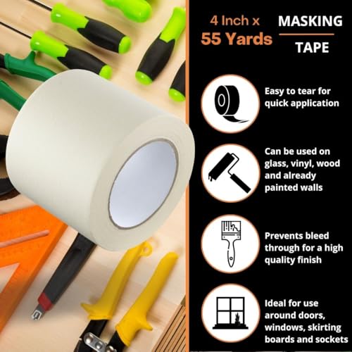 GTSE Wide Masking Tape, 4 inches x 55 Yards (164 ft), Multi-Surface Adhesive Painting Tape, 1 Roll - size: 4" x 55 yds