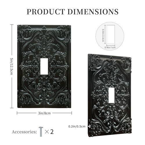 Decorative Light Switch Plate Covers Black Flower Elegant 3D Floral Embossed 1 Gang Light Switch Cover Plate Single Toggle Wall Plate Outlet Covers Faceplate for Bedroom Home Decor - color: Black, size: 1-Gang Toggle/ 5 x 3 IN