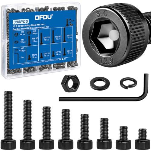 398PCS M5 Socket Head Cap Bolts Kit with Nuts, Flat & Spring Washers - size: G12.9 M5 398PCS