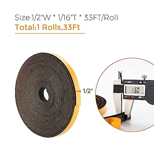 Ravinte Weather Stripping Door Seal, 1/2 x 1/16 Adhesive Foam Tape, 33 FT - color: Black, size: 1/2In x 1/16In x 33Ft