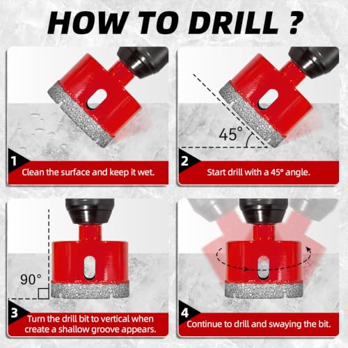 Tile Hole Saw Kit, 11Pcs Vacuum Brazed Diamond Hole Saw Kit (1/4"-2-1/2") - size: 6/8/10/20/25/28/32/35/45/50/65MM