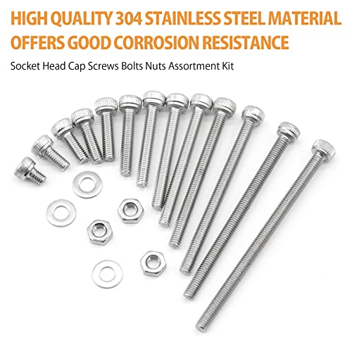 1560PCS M3 Bolts and Nuts Assortment, GTERNITY Metric M3x50/45/40/35/30/25/20/16/12/10/8/6/4 mm Cap Screws Assorted M3 Hex Socket Head Screws Nuts Washers Kit, 304 Stainless Steel - size: M3 1560 S
