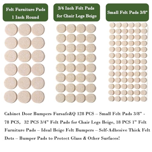 Fursafe&Q Felt Furniture Pads for Hardwood Floors - Self Adhesive Chair Felt Pad, Furniture Feet Floor Protectors, Protect from Nicks, Dents and Scratches, Cabinet Door Bumper128 Pcs Chair Feet - size: 128 Pcs Beige Felt Pads