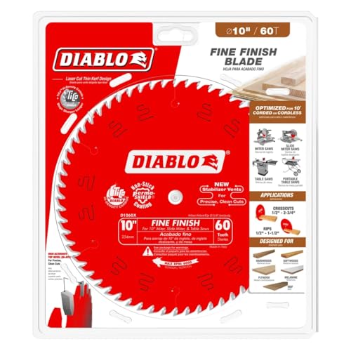 Diablo Fine Finish Saw Blade for Wood - 60 Hi-ATB Teeth, 10" Diameter