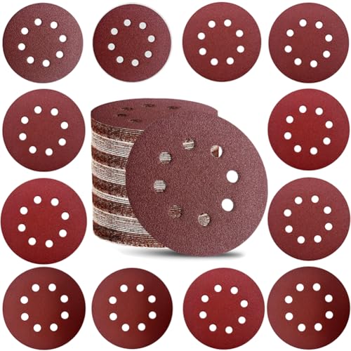 110pcs 5 Inch 8-Hole Sanding Discs Hook and Loop Sandpaper Discs 60 80 120 220 320 400 600 800 1000 1500 2000 Grits Sandpaper for Random Orbital Sander - style: 110pcs 60-2000 Assort Grits