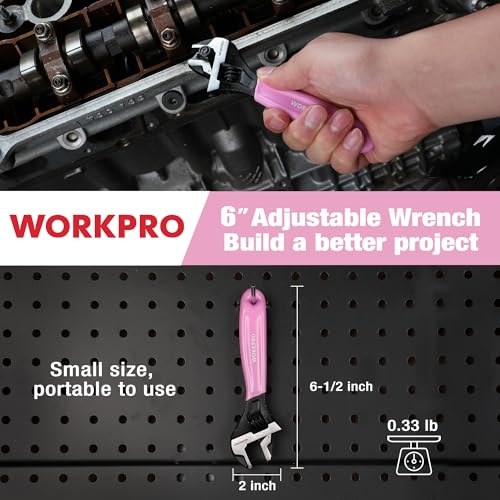 WORKPRO 6-Inch Pink Adjustable Wrench, Wide Jaw Cr-V steel Wrench - color: Pink, size: 6-Inch