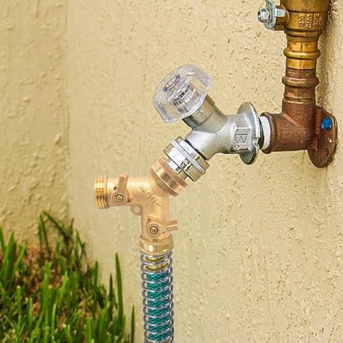 Hourleey 2 Way Hose Splitter, 3/4" Brass Hose Y Splitter with 2 PCS Garden Hose Extension Hose Coiled Spring Protectors and 6 Rubber Washers - size: 2 Pack with Splitter
