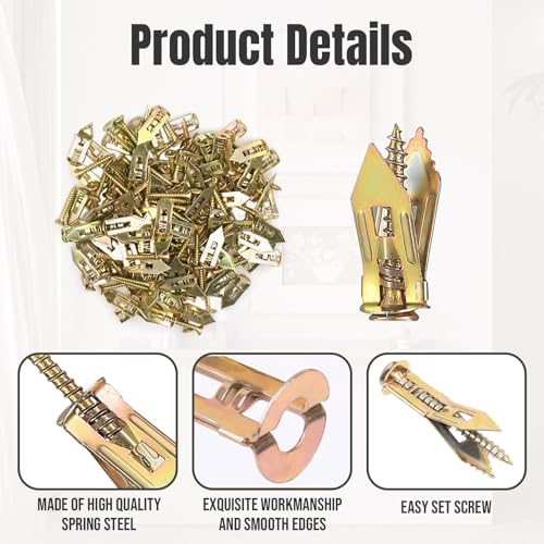 200 Pcs Self Drilling Drywall Anchors and Screws Kit，No Drill Or Holes in Wall, Wall Anchor for Hanging TV Shelf Straps Cabinet (100pcs0.47 x 1.18Inch,100pcs0.47 x 1.57 Inch)