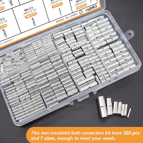 mankk 503PCS 26-6AWG Non Insulated Butt Connectors Kit - color: 503PCS 26-6AWG Kit-Non Insulated