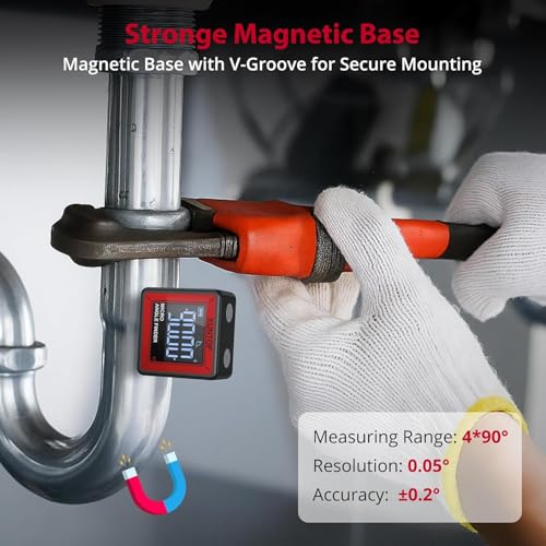 XUNTOP Small Digital Angle Finder with Bottom Strong Magnetic,4 * 90° Range | Angle Gauge with AV Display,Rechargeable Inclinometer Level Box for Woodworking,Table Saw,Knife Sharpening,Machinery Repair