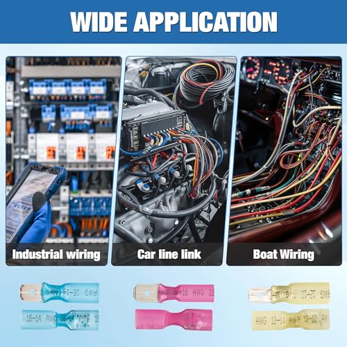 380PCS Heat Shrink Male and Female Spade Connectors Kit - Male & Female Blade/Spade Wire Terminals,AWG 22-10 Waterproof Electrical Terminals,for Marine Wiring/Electrical Projects