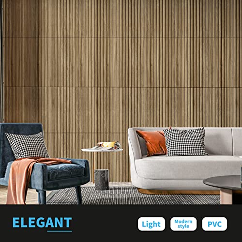 Art3d 3D Fluted Textured Slat Wall Panels, 19.7 x 19.7 in, 12-Pack, Walnut | PVC, Waterproof, Scratch Proof, Wipeable, Break-Proof, Ideal for Home, Office and Commercial Spaces - color: Square - Walnut, size: 19.7 x 19.7in.