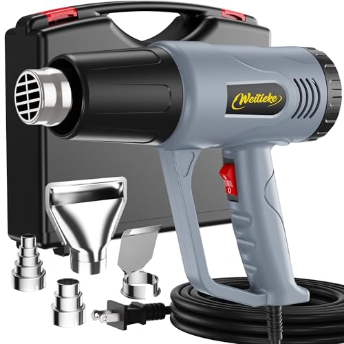 Heat Gun, 10Ft power cord Heavy Duty Hot Air Gun 572&1112℉ Dual Temperature Control 4 Nozzels & Paint Scraper Overload Protection for Paint Stripping (Heat Shrink Tubing Kit)