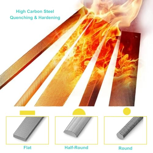 3 pcs Metal File Set, 8-inch,Professional High Carbon Steel File, Includes Flat/Round/Half-Round,Work for Metal, Wood