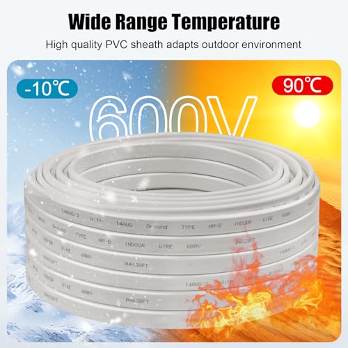 14/3 Wire with Ground - 10FT 14 Gauge NM-B Non-Metallic Sheathed Cable 100% Pure Copper 14 AWG 3 Conductor Residential Indoor Wire for Outlets, Switches, Other Loads and Lighting Wiring Projects etc. - size: 10FT, style: 14AWG/3
