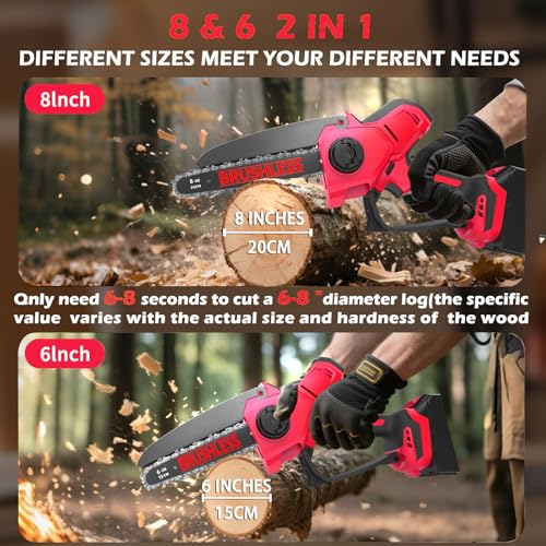 Mini Chainsaw Compatible With Milwaukee Chainsaw M18 Battery,8 Inch & 6 Inch Cordless Pruning Chainsaws,1000W Brushless Powered Mini Chain Saw for Tree Trimming (Not battery)