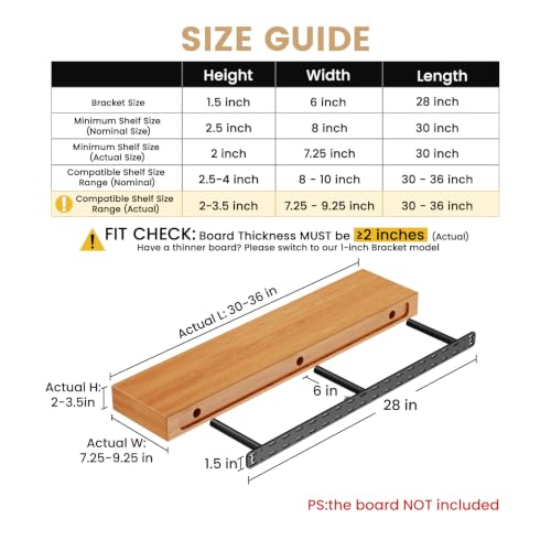 2pcs Floating Shelf Hardware Heavy Duty Hidden Shelf Brackets Support,Wall Mounting Invisible Floating Shelves Bracket with Jig (28" x 6" x 1.5") - size: 28" x 6" x 1.5"