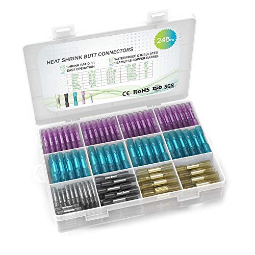 245PCS Heat Shrink Butt Wire Connectors 26-10 AWG, Insulated Waterproof Electrical Wire Connectors Automotive Marine Grade Wire Crimp Terminals Butt Splices, Ideal for Boat, Truck - size: Mix 245 PCS