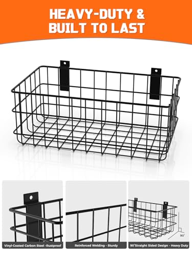 AZUNO 4 Pack Slatwall Baskets Set, Heavy Duty Metal Slat Wall Accessories Wire Baskets, Hanging Storage Organizer for Garage, Shop, Retail Display, Fits Standard Slatwall Panels - size: 4 Wire Baskets