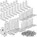 MAPVOLUT 25Pcs Silver L Brackets for Shelves, 3 Sizes Angle Corner Braces Metal L Bracket Heavy Duty for Wood, Sturdy and Rustproof for Repairing Furniture with 82Pcs Screws Mounting Bracket Easily - size: 3 SIZE Silver