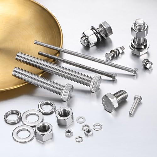 M METERXITY 10-Pack Hex Head Screw Bolt with Nuts Flat & Lock Washers M5x90mm Stainless Steel Bolts and Nuts Kit Fully Threaded Metric Bolt Assortment for Equipment/Machinery - size: M5x90mm