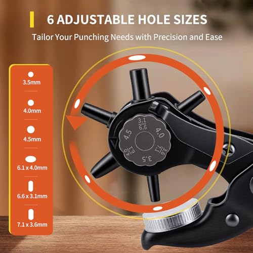 XOOL Round & Oval Leather Hole Punch Set, Upgraded Long Handle Revolving Punch Plier Kit for Belts, Watch Bands, Straps, Dog Collars, Saddles, Shoes, Fabric, DIY Home & Leather Craft Project - style: Pro (Oval & Round)