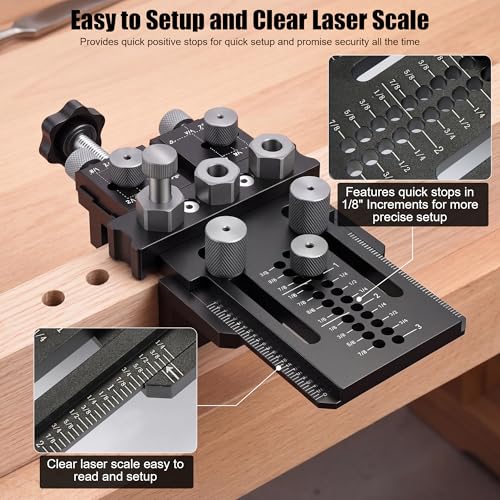 Dowel Jig Kit with Quick Positive Stop and Clamp, Adjustable Doweling Jig - color: Black