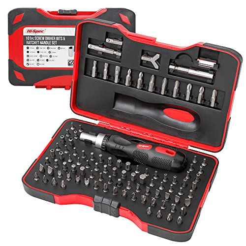 Hi-Spec 101pc Multi Bits Screwdriver & Ratcheting Handle Tool Set Kit. Complete 1/4” Hex Screwdriving with Tamper Proof Security Driver Bits - size: 101pc