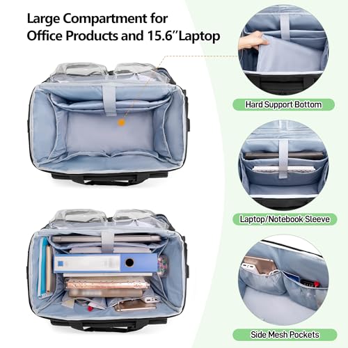 Trunab Rolling Teacher Bag with Expandable File Pocket Detachable Trolley | Teacher Tote Bag with Wheels for up to 15.6 Inches Laptop (Patented Design) - color: Black