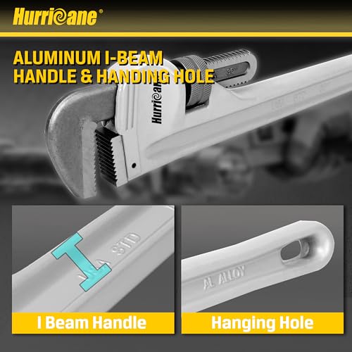 HURRICANE Aluminum Pipe Wrench, 36 Inch, Heavy Duty Adjustable Plumbing Tool, Steel Jaws, Lightweight Construction, 2-4.5 Inch Grip Range - size: 36 Inch