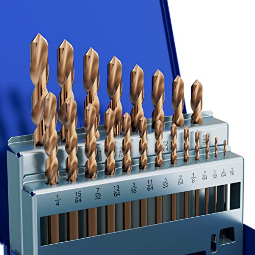 21Pcs(1/16"-3/8") Cobalt Drill Bit Set M35 HSS Jobber Length - size: 21pcs, 1/16"-3/8"