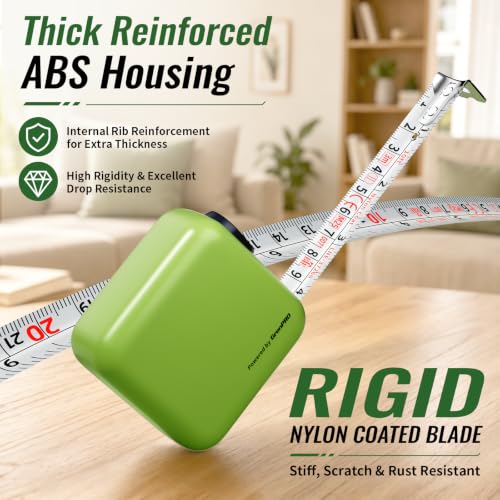 GRENPRO Self-Locking Tape Measure, 10ft/3m Dual Scale, Stiff Blade Green - color: Green