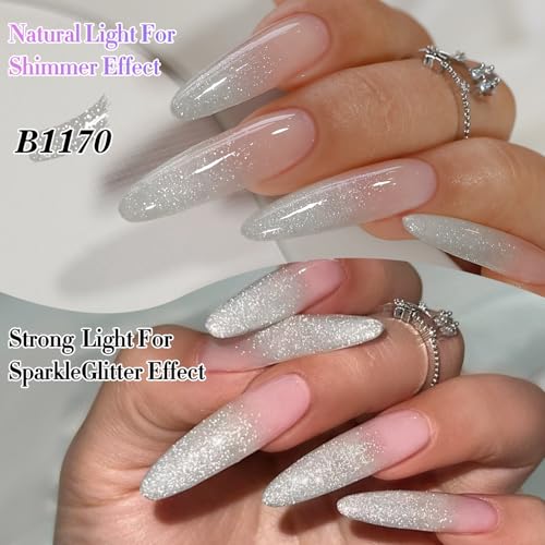 Double Rhythm 0.5Oz Glitter Gel Polish Shimmer Reflective Color for Nail Art Salon DIY Soak Off 15ml Nail Lamp Gel Polish at Home (Fairy Sparkle Silver-B1170) - color: Blossom Sparkle Silver