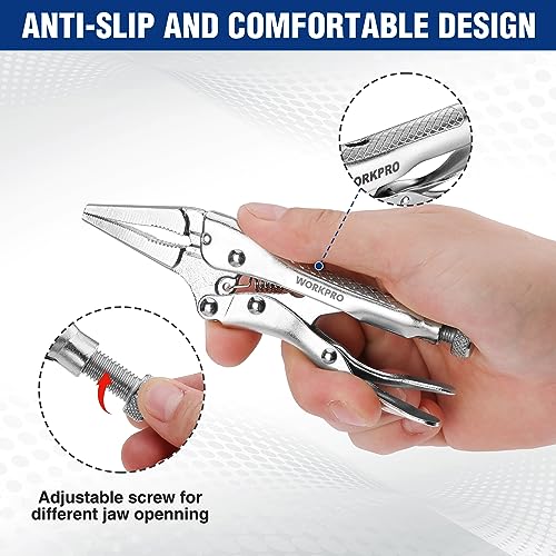 WORKPRO 4-1/2 inch Mini Long Nose Locking Pliers - size: 4-1/2"