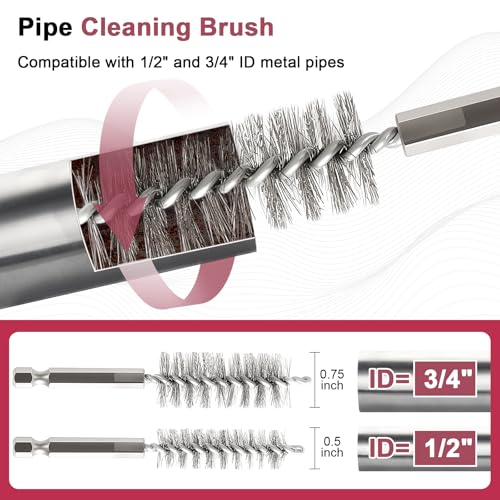 Copper Pipe Cleaner for Drill, Plumbing Tools Set 1/2" & 3/4" with 1/4" Hex Shank & 6 Brush Blades & 2 Pipe Brush, for Removing Rust, Stains & Paint from Copper & Metal Pipes, Red, Metal Cleaning Kit - color: Red