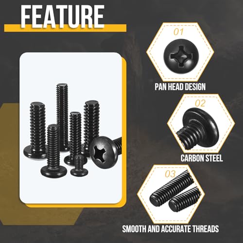 DTGN M5-0.8x40mm Phillips Pan Head Machine Screw W/Washer Black 60Pcs - size: M5-0.8x40mm