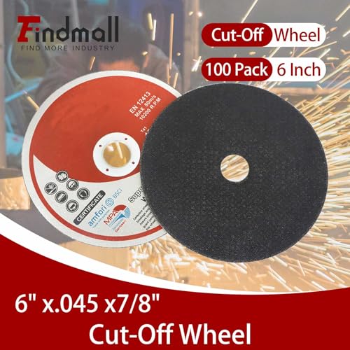 findmall 100 Pack 6" x.045 x7/8" Cut-Off Wheel - Metal and Stainless Steel Cutting Discs, Fir for Cutting Steel, Iron, Plastic, Stainless Steel, Etc - size: 100pcs 6"*0.045"*7/8"