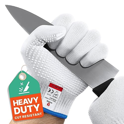 NoCry Superior Heavy Duty Cut Resistant Work Gloves with Grip Dots, Level 5