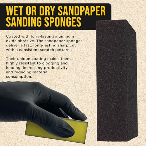 Dura-Gold 80 Grit 4-Sided Hand Sanding Block Sponges, 3.9" x 2.75" x 1" - style: 80 Grit