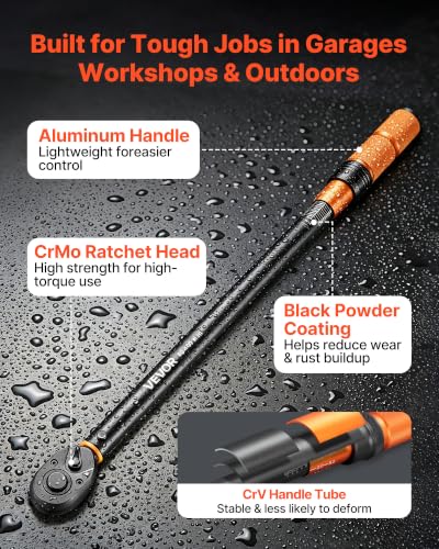 VEVOR Torque Wrench 1/2-inch Drive Click Torque Wrench ±3% High Precision, 29.4-294.1 lbf-ft / 40-400 N.m, Dual Scale Readings, with Extension Bar, Adapter and Storage Case, for Automotive Repair - size: 1/2" 3 PCS