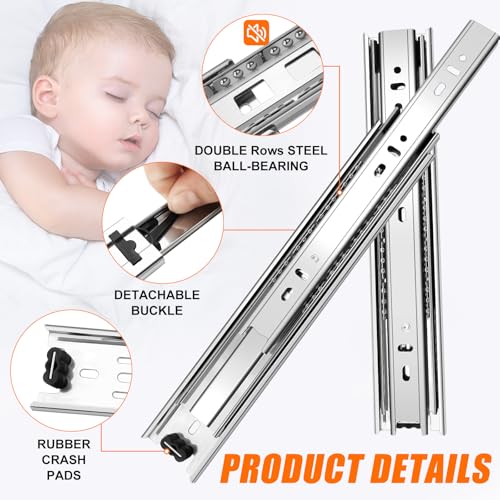 18 inch Drawer Slides 4 Pairs (8pcs) 3 fold Full Extension Side Mount Cabinet Drawer Glides 18" Silver Cabinet Rails for Dresser, Cabinet, Kitchen,Trash Can, Wardrobe 100 LB Capacity - size: 18 Inch