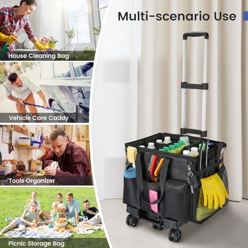 Housolution Extra Large Rolling Cleaning Caddy Bag with Wheels, Black - color: Black, size: Large