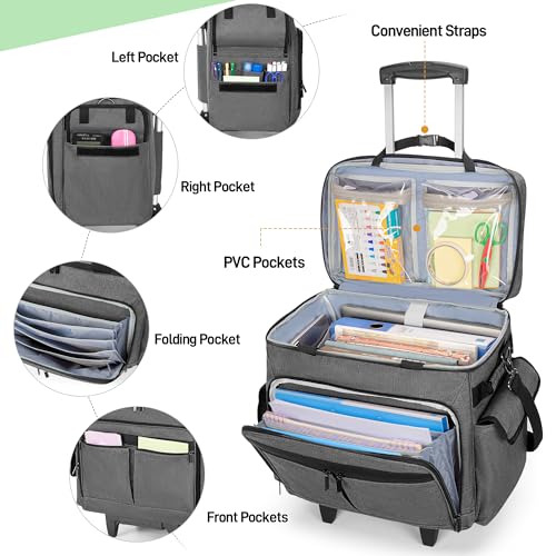 Trunab Rolling Teacher Bag with Expandable File Pocket Detachable Trolley | Teacher Tote Bag with Wheels for up to 15.6 Inches Laptop (Patented Design) - color: Grey