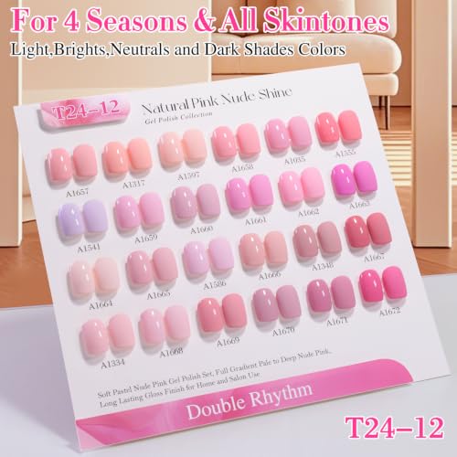 Double Rhythm 28Pcs 0.5Oz Gel Nail Polish Set Same Color Same Bottle Gel Polish Kit Nail Art Manicure Salon DIY at Home for Women (Neutral Skin Pink Nude Collection-T24-12) - color: Neutral Skin Pink Nude